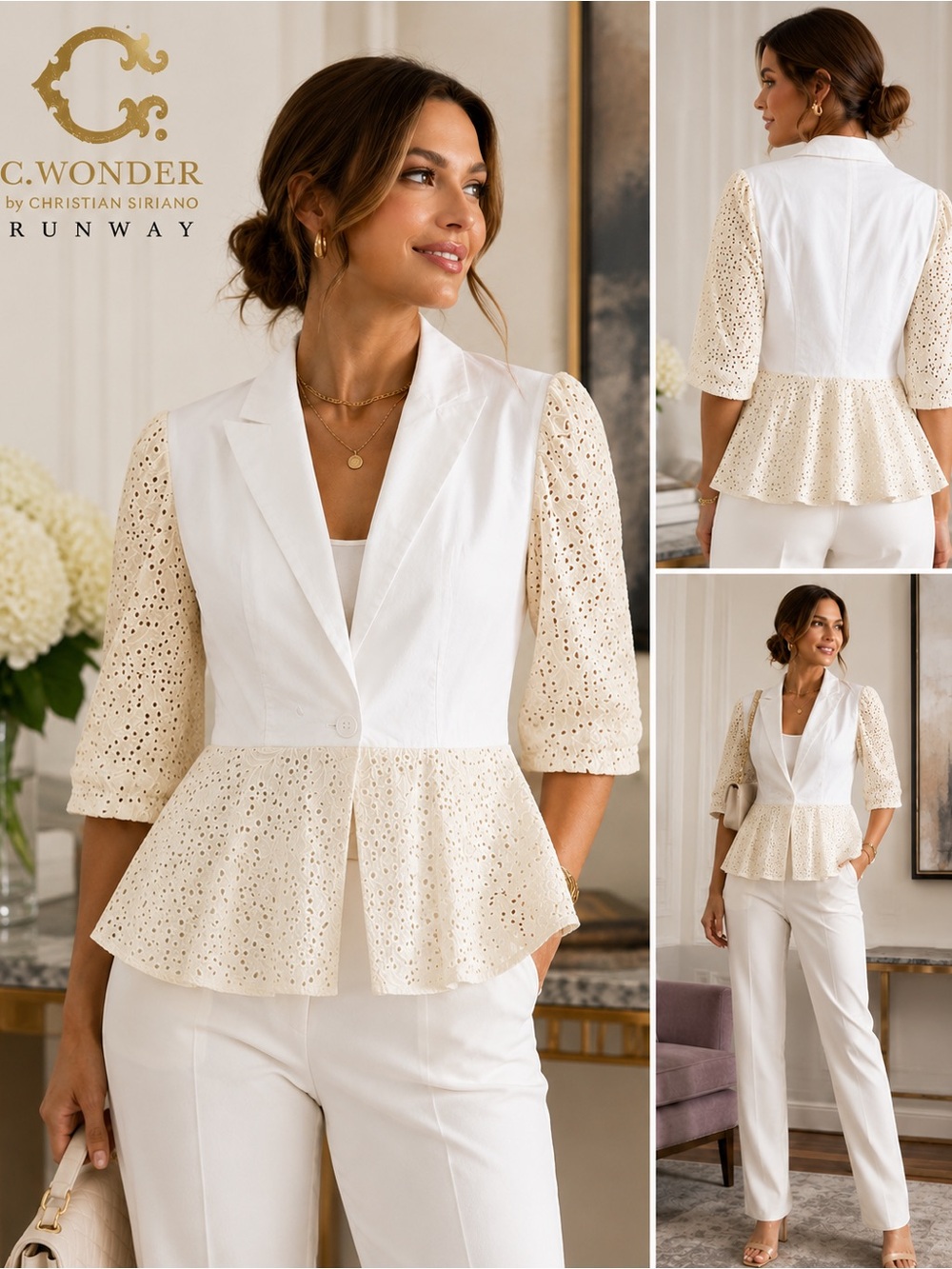 C. Wonder Christian Siriano Runway Eyelet Peplum Blazer White Large Jacket C6